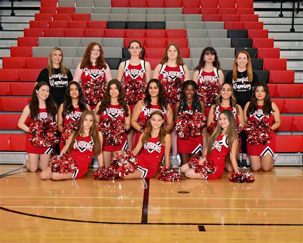 Fourteen cheerleaders and two coaches